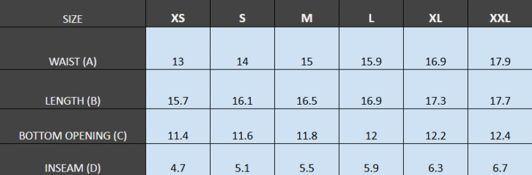 INCH Size Guide