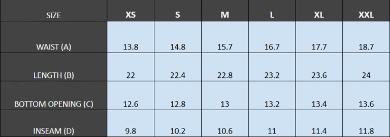 INCH Size Guide