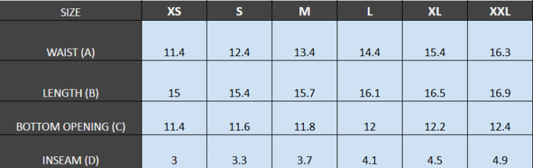 INCH Size Guide