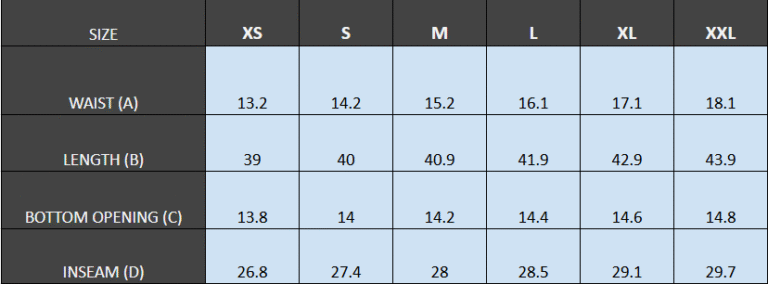 INCH Size Guide